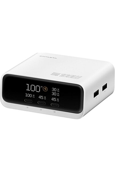 4smarts Επιτραπέζιος φορτιστής GaN Screen 100W, 3x USB-C, 2x USB-A, Λευκός, δ...