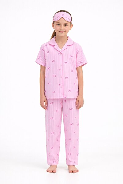 Cansın Mini Σετ πιτζάμες για κορίτσια με ροζ ρίγες, φιόγκο και κοντομάνικο, μ...
