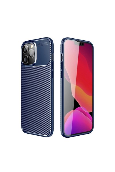 Generic Brand Apple iPhone 14 Pro Case Auto Focus Carbon Cover - Navy Blue