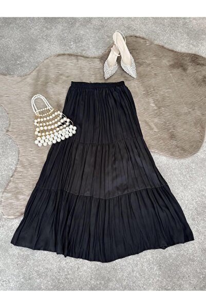 Valdora Vd Women's Lined Black 3 Layer Chiffon Skirt