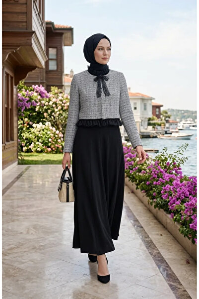 sefamerve Φόρεμα από ύφασμα Buklet με σακάκι, σετ δύο τεμαχίων 71339-02 Γκρι