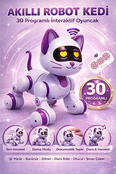 TRUST STORE Akıllı Robot Kedi Kumandalı 30 Programlı Şarjlı Dokunmatik Dans E...