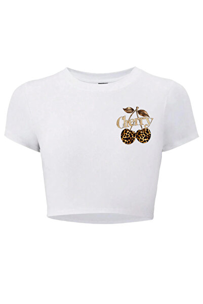BRZ COLLECTION Γυναικείο μπλουζάκι με σχέδιο κεράσια και λεοπάρ (ΛΕΥΚΟ)