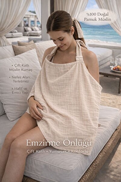 100% Cotton 2-Layer Muslin Fabric / Underwired Nursing Cover / Oeko-tex Certified (70*80 cm) (Ecru)