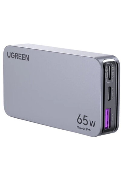 Ugreen Nexode Pro 65W Power Adapter, Ultra-Slim, GaN, 2x USB-C, 1x USB-A, Gray