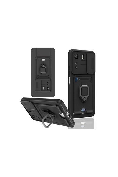 ArkhenX Xiaomi Redmi 13C Case Zuma Silicone with Card Holder and Ring - Black