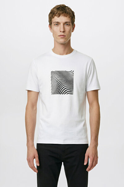 ALTINYILDIZ CLASSICS Ανδρικό λευκό βαμβακερό μπλουζάκι με λεπτή εφαρμογή με λ...