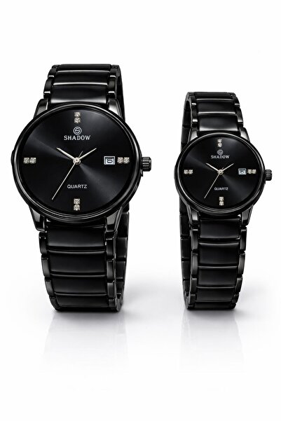 SHADOW Crimson Duo Couple Wrist Watch Set for Men & Women, Black Dial, Black ...