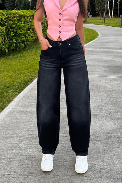 BİKELİFE Γυναικείο τζιν ψηλόμεσο με φαρδιά γραμμή και φαρδιά μπατζάκια