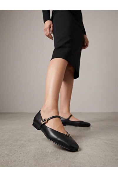 Venüs 2511109Y Women's Genuine Leather Blunt Toe Buckle-Strapped Ballet Flats