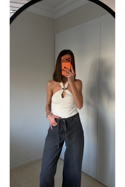 NURCAN KESKİN STORE Halter Neck Buckle Detail Top Body