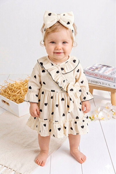Babymod Heart Patterned 100% Cotton Bandana Baby Girl Dress