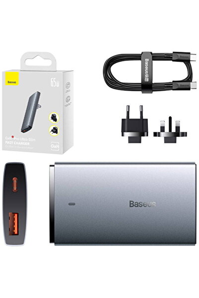 Baseus Φορτιστής GaN5, 65W, 1 θύρα USB-C, 1 θύρα USB-A