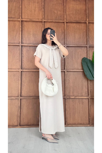 khar Women's Basic Modal Dress with Tie Front and Slit Detail