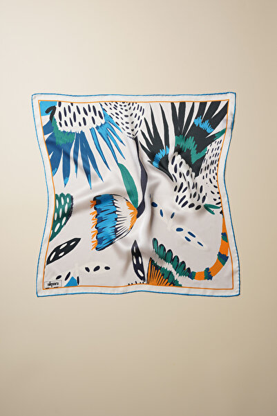 silqoora %100 İpek Bandana Fular Art Collection (55x55 CM)-Indigo Flora