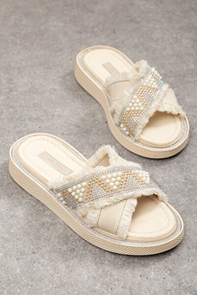 Mc vay Shoes 019 Κομψές γυναικείες παντόφλες με σταυρωτά λουράκια και διακόσμ...