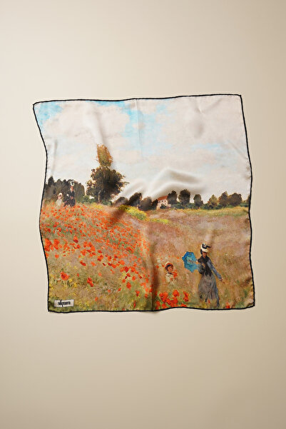 silqoora %100 İpek Bandana Fular Art Collection (55x55 CM)-Claude Monet (Geli...