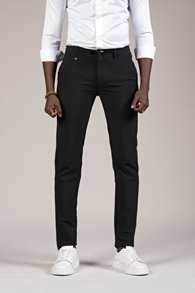 PERPANT Slimfit İnce Çizgili Beli İplikli Ve Lastikli Likralı Yazlık Jogger P...