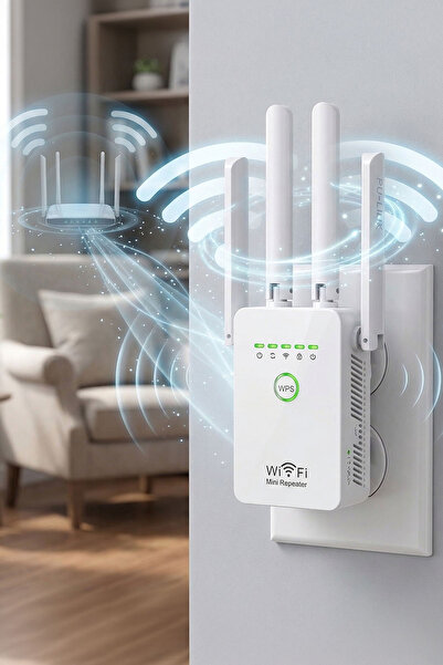 TechnoStation 4 Antenli Wi-Fi Sinyal Güçlendirici Menzil Genişletici Repeater...
