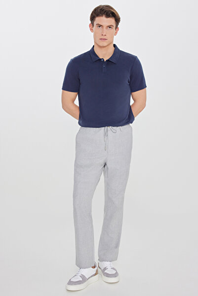 ALTINYILDIZ CLASSICS Ανδρικό γκρι παντελόνι σε στενή γραμμή με δέσιμο στη μέσ...