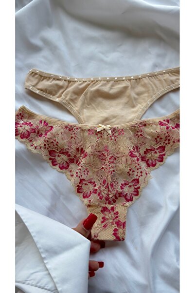 YOYYO Set de 2 chiloți brazilieni din dantelă - Pachet elegant de lenjerie in...