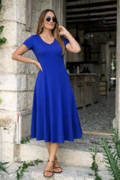 DRESSIFY WOMEN’S FASHION Γυναικείο κοντομάνικο φόρεμα με V λαιμόκοψη και σκίσ...