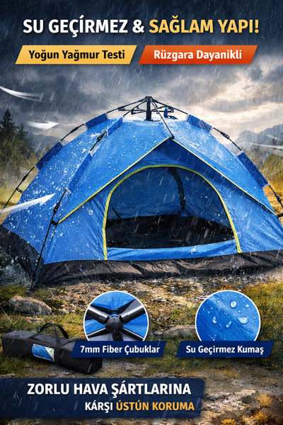 Munico 5-6 Kişilik Otomatik Kamp Çadırı Outdoor Kullanım Su Geçirmez Dayanıkl...