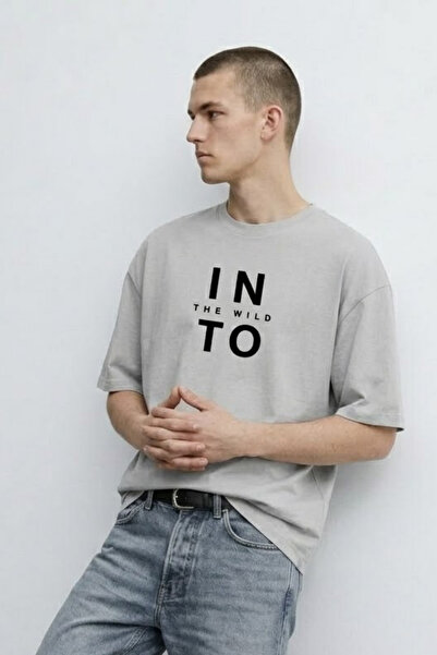 MATERIAL Ανδρικό μπλουζάκι με στάμπα Into The Wild σε γκρι χρώμα