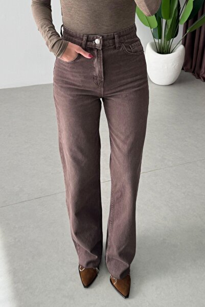 Perryes Γυναικείο τζιν παντελόνι με ψηλόμεσο vintage λουστρισμένο φαρδύ πόδι ...