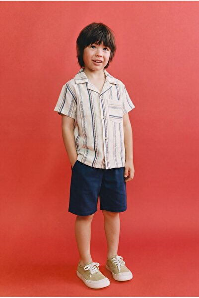 Magu Σετ σορτς για αγόρια με βαμβακερό μπλουζάκι σε ναυτικό μπλε χρώμα με ρίγες