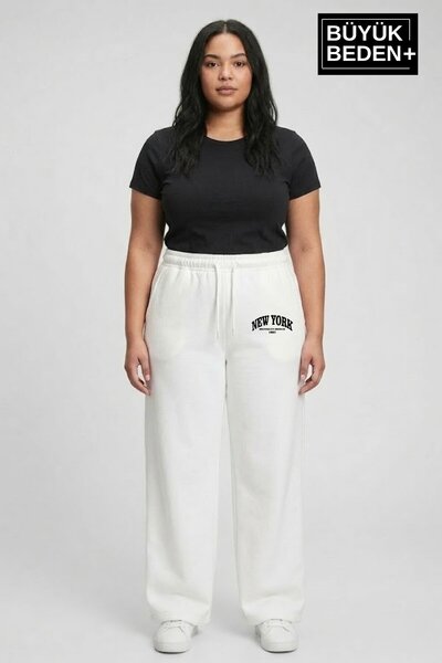 Superlife Women's Plus Size Wide Leg High Waist Elastic Newyork Printed Sweat...