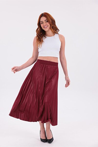 lzv Πλισέ μίντι φούστα με ψηλή μέση, ελαστική, casual & κομψή γυναικεία φούστα