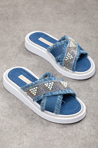 Mc vay Shoes 019 Κομψές γυναικείες παντόφλες με σταυρωτά λουράκια και διακόσμ...