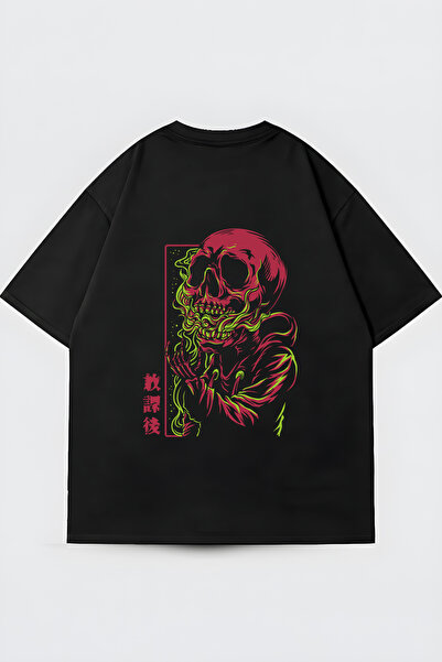 FUWEAR Μπλουζάκι Unisex Μαύρο Oversize με γραφικό σχέδιο νεκροκεφαλής, 100% β...