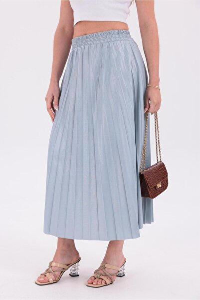 lzv Πλισέ μίντι φούστα με ψηλή μέση, ελαστική, casual & κομψή γυναικεία φούστα