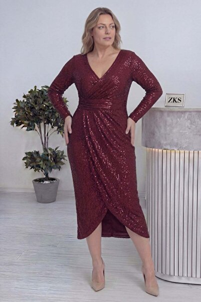 zks grup tekstil Women's Plus Size Double Breasted Collar Long Sleeve Midi Le...