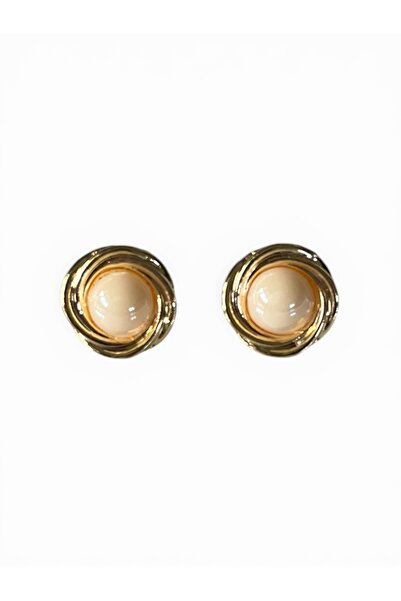 stravis Gold Color Spiral Design Pearl Earrings