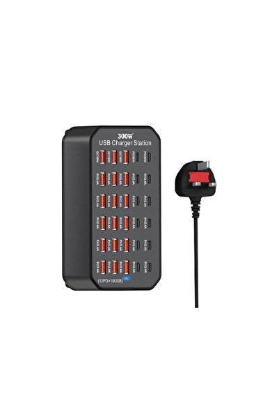 BYZ محطة شحن USB + C بقوة 300 واط و30 منفذ، محور شحن سريع، محول طاقة ذكي للمك...