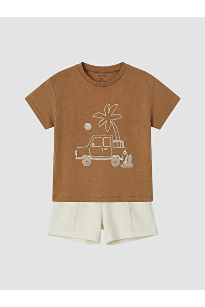 LC Waikiki Brown Printed Baby Boy T-Shirt and Shorts Set from Güli̇s Gi̇yi̇m