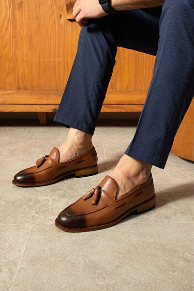 Corcik Hakiki Deri Erkek Loafer Ayakkabı – Klasik Püsküllü Taba Günlük & Şık Model
