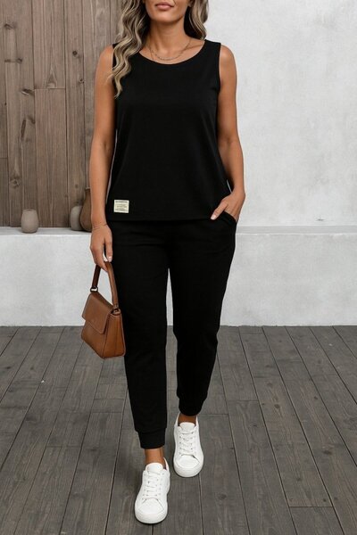 Wear Up Set de două piese pentru femei, cu gât rotund, din viscoză, cu două f...