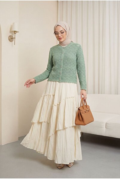 Modamorfo Ζακέτα πλεκτή διάτρητη με σχέδια και κουμπιά - μέντα