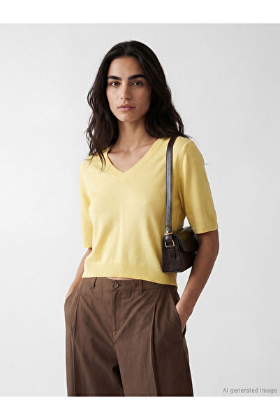 LC Waikiki Lcw Vision Yellow V-Neck Women's Knitwear Sweater with Nevavm Diff...