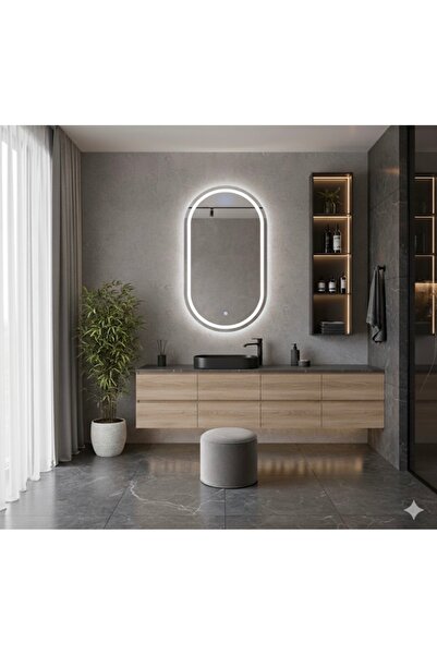 Rose Tasarım 80*60 Oval KumlamalıDokunmatik Beyaz Ledli Ayna Banyo Aynası Led...