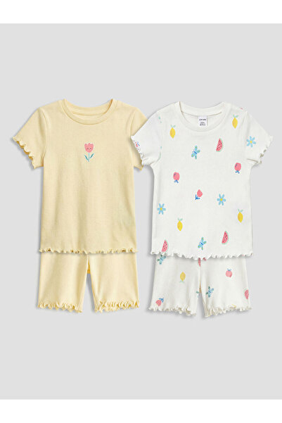 LC Waikiki LCW baby Sarı Baskılı Kız Bebek Şortlu Takım 2'li