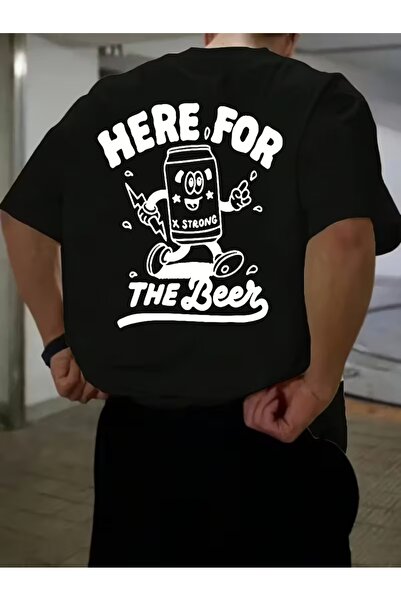AEMİ Tricou unisex cu imprimeu „Here For The Beer”, supradimensionat, cu gule...