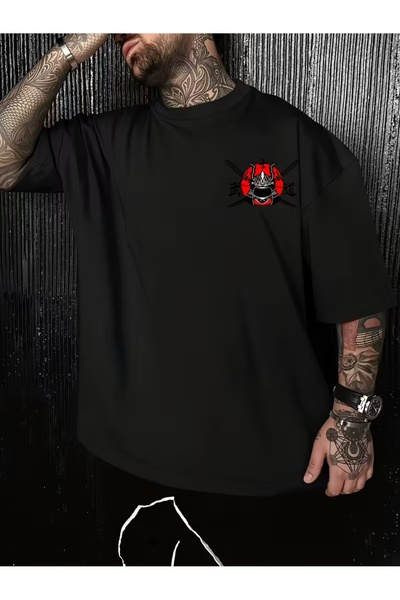 AEMİ Μπλουζάκι Unisex με στάμπα Σαμουράι, μεγάλου μεγέθους, με λαιμόκοψη ποδη...