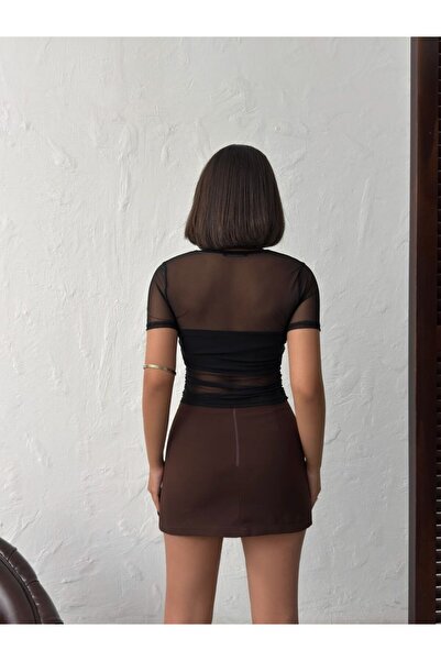 Jeevee Kadın Siyah Tül Bluz Bolero İç Detaylı