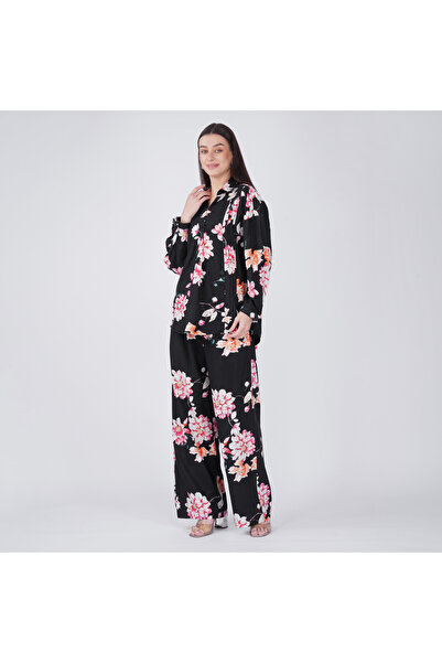 LINELLE Black & Multicolor Floral Print Co-Ord Set