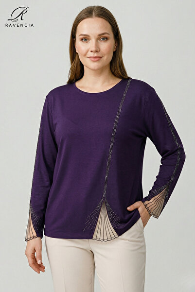 Ravencia Γυναικεία δαντελωτή μπλούζα με ραφή σε ίσια γραμμή, με κέντημα και π...